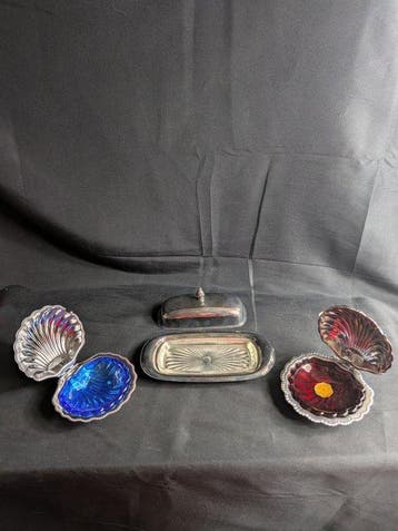Beurrier (3) - Plaqué(e) argent, Verre