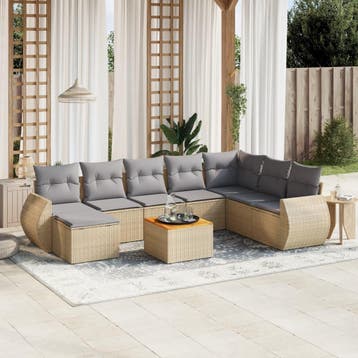 vidaXL 9-delige Loungeset met kussens poly rattan beige, Verzenden, Nieuw, Loungeset