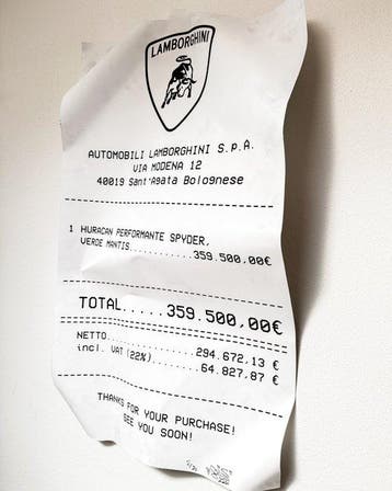 Louis Michel Krüger - Lamborghini Reciept (Dirty), Antiquités & Art, Art | Objets design