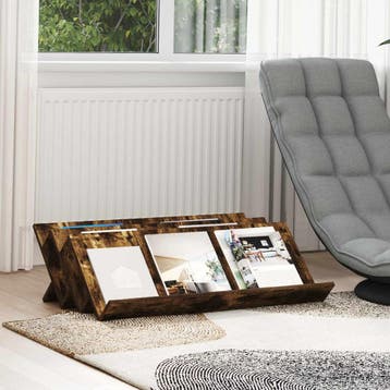 vidaXL Tijdschriftenrek Rook Eiken 90 x 53 x 28,5 cm Bewerkt, Huis en Inrichting, Woonaccessoires | Krantenbakken en Lectuurbakken