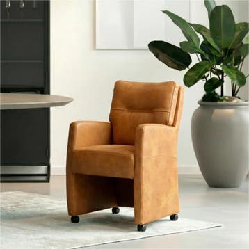 Set van 8 Leren eetkamerstoelen Sharp - Kenia Cognac, Ophalen of Verzenden, Nieuw, Leer