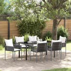 vidaXL Tuin Eettafel Set 7 pcs Bruin en Zwart PE Riet, Verzenden, Nieuw