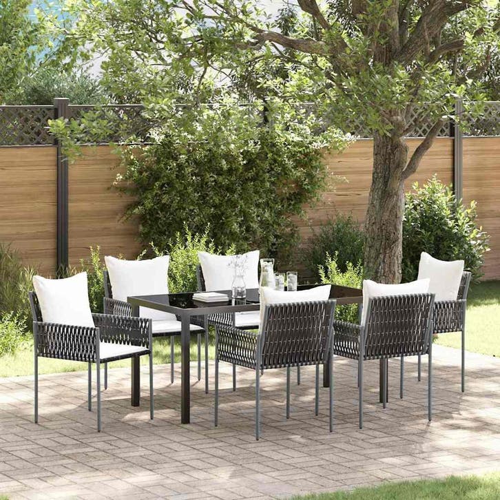 vidaXL Tuin Eettafel Set 7 pcs Bruin en Zwart PE Riet, Jardin & Terrasse, Ensembles de jardin, Envoi