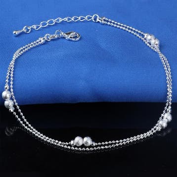 Fako Bijoux - Enkelbandje Verzilverd - Bolletjes Duo - 21cm, Handtassen en Accessoires, Enkelbandjes en Enkelkettinkjes, Verzenden