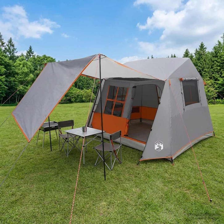 vidaXL Tunneltent Grijs en Oranje 275 x 240 x 200 cm, Caravans en Kamperen, Tenten, Nieuw, Verzenden