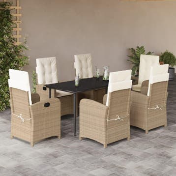 vidaXL 7-delige Tuinset met kussens poly rattan beige, Verzenden, Nieuw, Tuinset