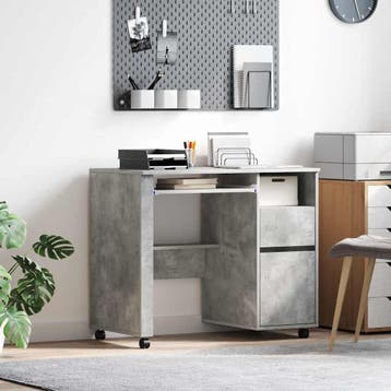 vidaXL Bureau met Wielen Beton Grijs Bewerkt hout 91 x 50 x, Verzenden, Nieuw