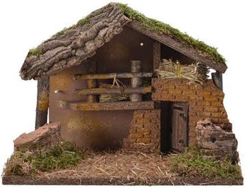 Kerststal Naturel met schors en mos 30x17x21 cm per stuk, Nieuw