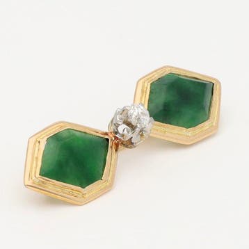 Broche - 14 carats Or jaune, Or blanc Jade - Diamant