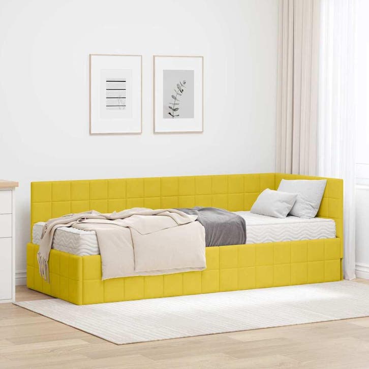 vidaXL Hoekbedframe met Matras met hoofdeinde 2 pcs Geel, Huis en Inrichting, Slaapkamer | Bedden, Nieuw, Verzenden
