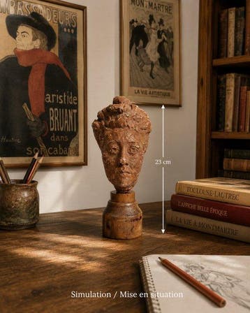 sculptuur, Buste en plâtre patiné imitation terre cuite, Antiek en Kunst