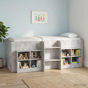 vidaXL Kinderhoogslaper Betongrijs 75 x 190 cm Bewerkt hout, Verzenden