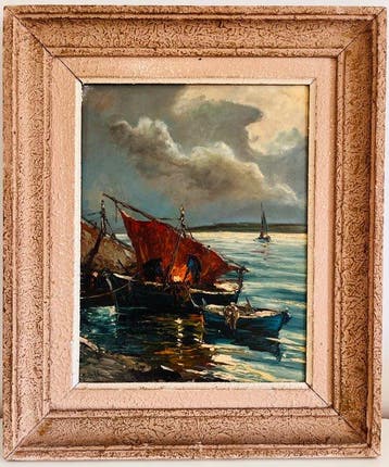 Marcel Stebler (1893-1981) - Barcos de pesca al atardecer en, Antiquités & Art