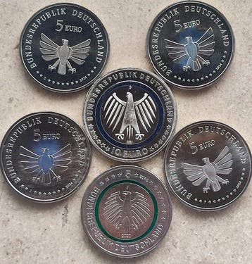 Duitsland. 5 Euro / 10 Euro 2017/2024 (6 moedas) (Zonder