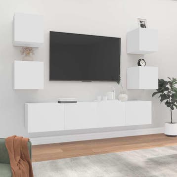 vidaXL 6-delige Tv-meubelset bewerkt hout wit, Verzenden, Nieuw