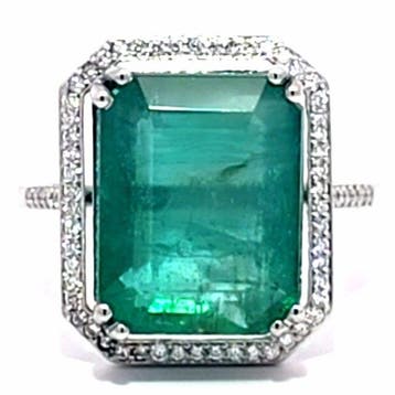 Bague Platine - 7.93ct. tw. Émeraude - Diamant - Bague Halo, Bijoux, Sacs & Beauté