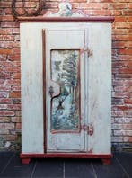 Kleerkast - Vurenhout - barokke geschilderde kast, Antiek en Kunst