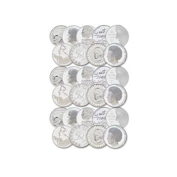 50 zilveren 50 gulden muntstukken