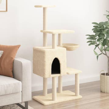 vidaXL Kattenmeubel met sisal krabpalen 131 cm crèmekleurig, Dieren en Toebehoren, Verzenden, Nieuw
