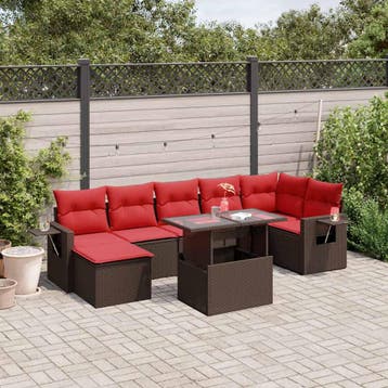 vidaXL 8-delige tuinbankset met kussens, bruin polyrotan, Verzenden