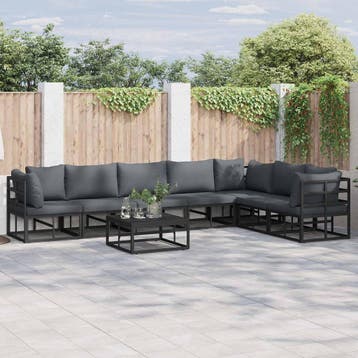 vidaXL Tuinbank Set 8 st Zwart Aluminium, Tuin en Terras, Verzenden, Nieuw