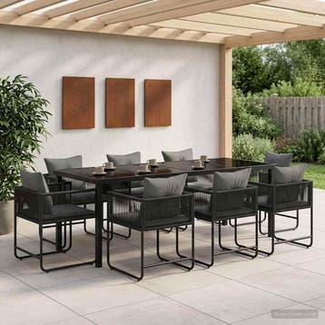 vidaXL Tuin Eettafel Set 9 st Zwart en Anthraciet poly, Tuin en Terras, Verzenden, Nieuw