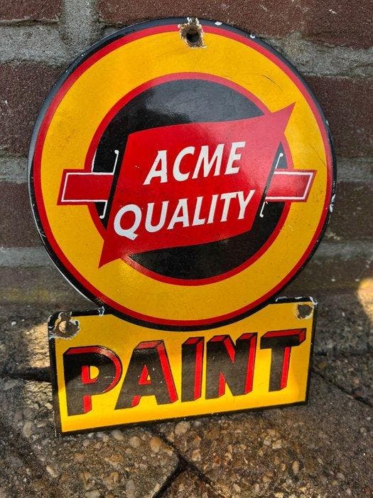 Acme Quality Paint – Vintage emaille reclamebord –, Antiek en Kunst, Antiek | Wandborden en Tegels