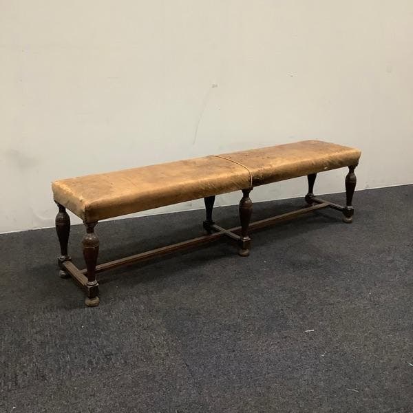 Antiek houten halbankje, (bxd) 176x36 cm, hout - leer, Zakelijke goederen, Kantoor en Winkelinrichting | Kantoormeubilair en Inrichting