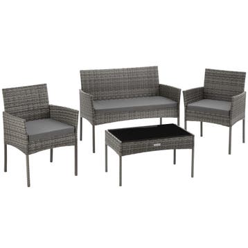 tectake Wicker tuinset Palese voor 4 personen - grijs, Verzenden, Nieuw