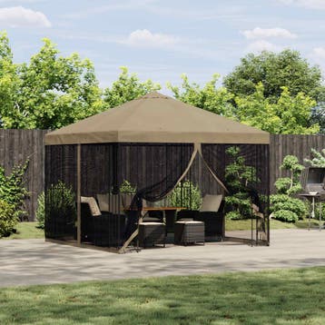 vidaXL Tuin gazebo met zijwanden 3 x 3 m Beige Polyester en, Verzenden, Nieuw