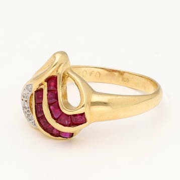 Bague - 18 carats Or jaune Rubis - Diamant