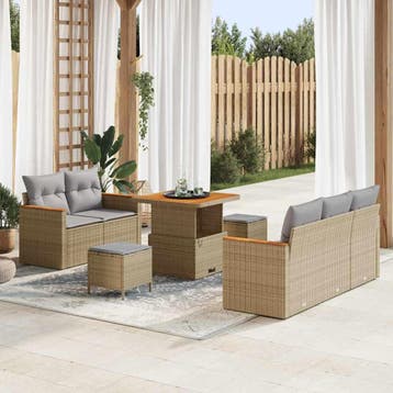 vidaXL Tuinbank Set met kussen 10 pcs Beige en Lichtgrijs, Jardin & Terrasse, Verzenden