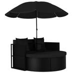 vidaXL Tuinbed met parasol poly rattan zwart, Tuin en Terras, Verzenden, Nieuw