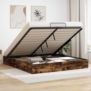vidaXL Ottoman Bedframe met opslag Gerookte Eik 203 x 160 x, Verzenden, Nieuw