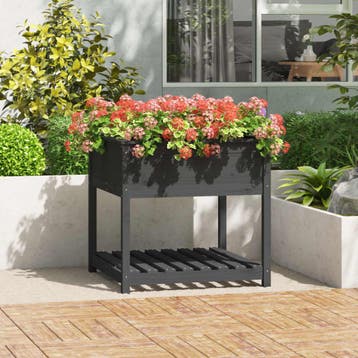 vidaXL Plantenbak met schap 82,5x82,5x81 cm massief, Verzenden