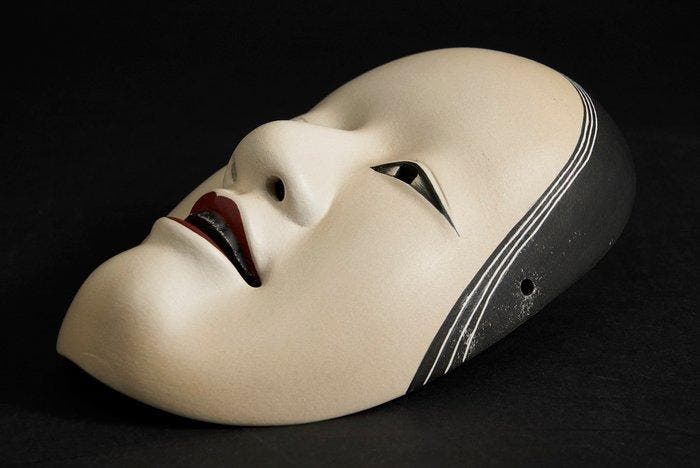 Masque Nô - Masque Noh Ko-omote () – Finition gofun, Antiek en Kunst, Antiek | Overige Antiek