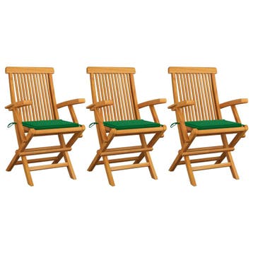 vidaXL Klapstoelen met groene kussens, 3 stuks, massief, Verzenden, Nieuw