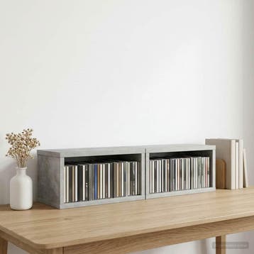 vidaXL CD Opslagrek 2 st Betongrijs 40 x 17 x 17 cm Bewerkt, Verzenden, Nieuw