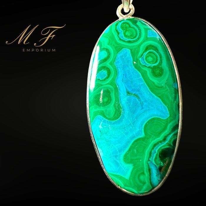 Premium - Natuurlijke malachiet x chrysocolla - 925 zilver, Verzamelen, Mineralen en Fossielen