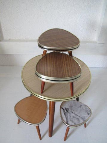 Set bijzettafels - Hout, kunststof, formica - Set van vijf