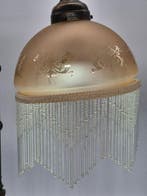Jugendstil-Tischlampe – Metall und Glas mit Perlbehang –