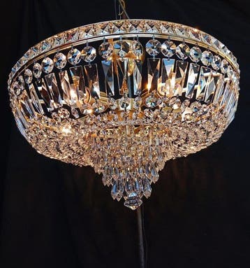 Lustre - Cristal, Laiton - Grand plafonnier luxueux, Antiek en Kunst