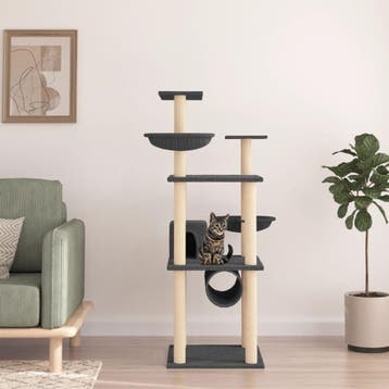 vidaXL Kattenmeubel met sisal krabpalen 141 cm donkergrijs, Verzenden, Nieuw