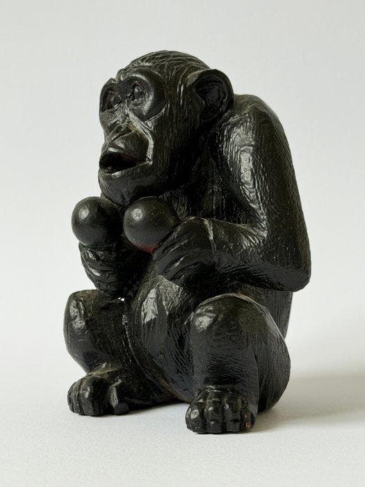 Beeld, Aap met Maracas - Amsterdamse School - 15 cm - Hout, Antiek en Kunst, Kunst | Designobjecten