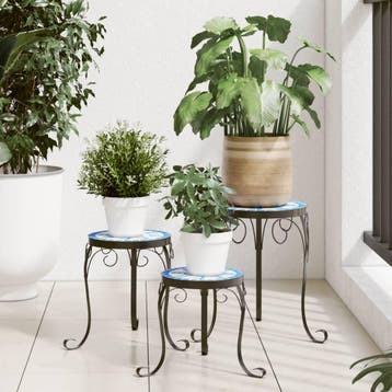 vidaXL Plantenstandaards 3 st keramiek blauw en wit, Verzenden