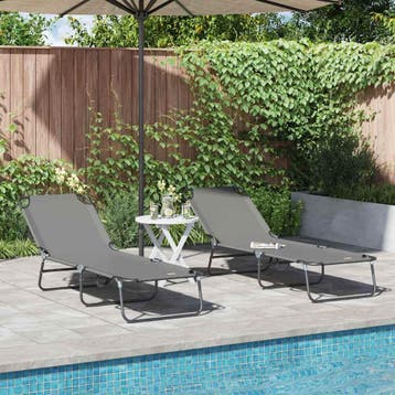vidaXL Opvouwbare zonnebed 2 st Polyester Grijs, Tuin en Terras, Verzenden, Nieuw