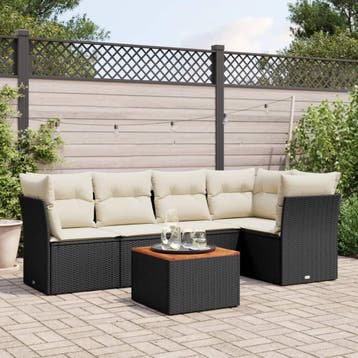 vidaXL 6-delige Loungeset met kussens poly rattan zwart, Verzenden, Loungeset