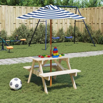 vidaXL Picknicktafel voor 4 kinderen met parasol massief, Verzenden