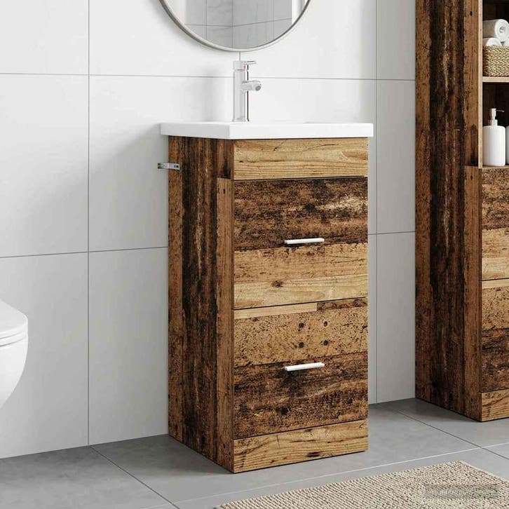 vidaXL Badkamer Vanity met Wastafel Oud hout 42 x 40 x 84,5, Maison & Meubles, Tables | Coiffeuses, Envoi
