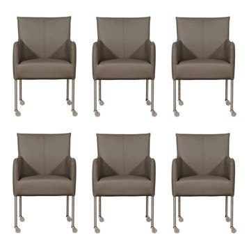 Set van 6 Leren eetkamerstoelen Desire - Toledo Smog, Ophalen of Verzenden, Nieuw, Leer, Eén